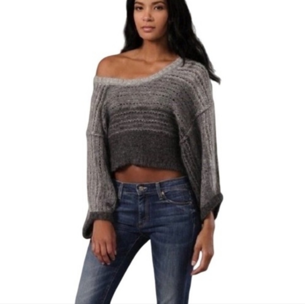 Bird By Juicy Couture Off Shoulder Ombre Sweater Mohair Wool Gray M/L